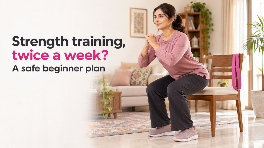 Pakistani woman practising a beginner chair squat at home