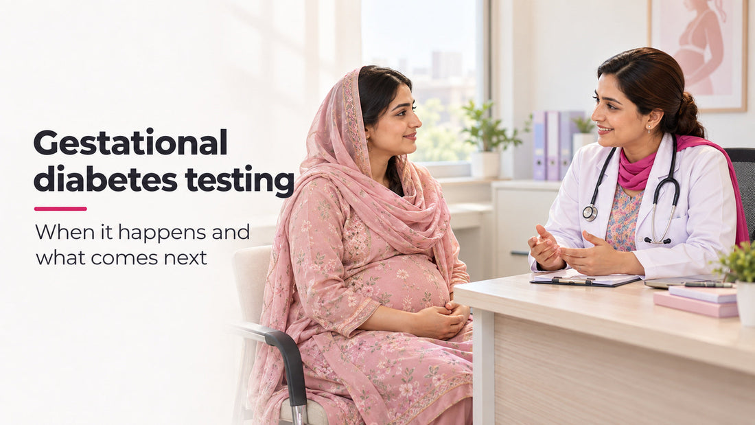 Pakistani pregnant woman discussing gestational diabetes testing with her doctor