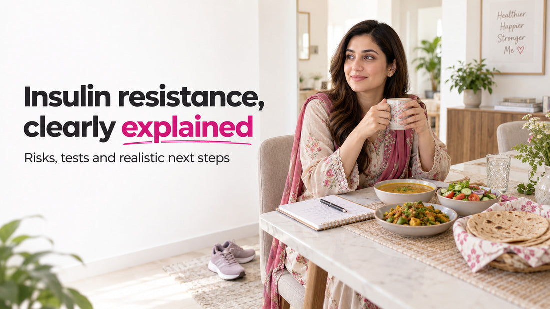 Pakistani woman planning a balanced meal and walking routine while learning about insulin resistance