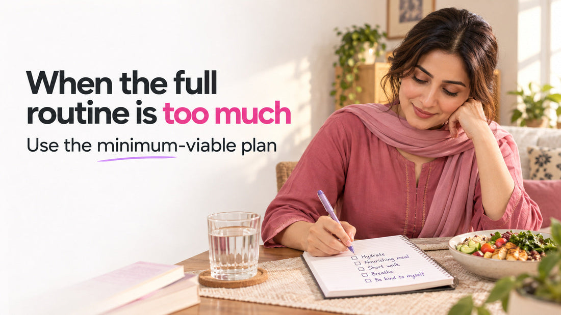 Pakistani woman using a simple wellbeing checklist during a busy day