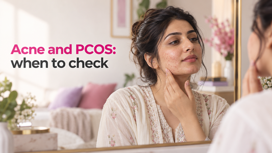 South Asian woman considering persistent acne and whether to ask a clinician about PCOS