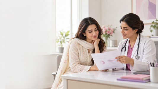 South Asian woman discussing metabolic health checks after a PCOS diagnosis.