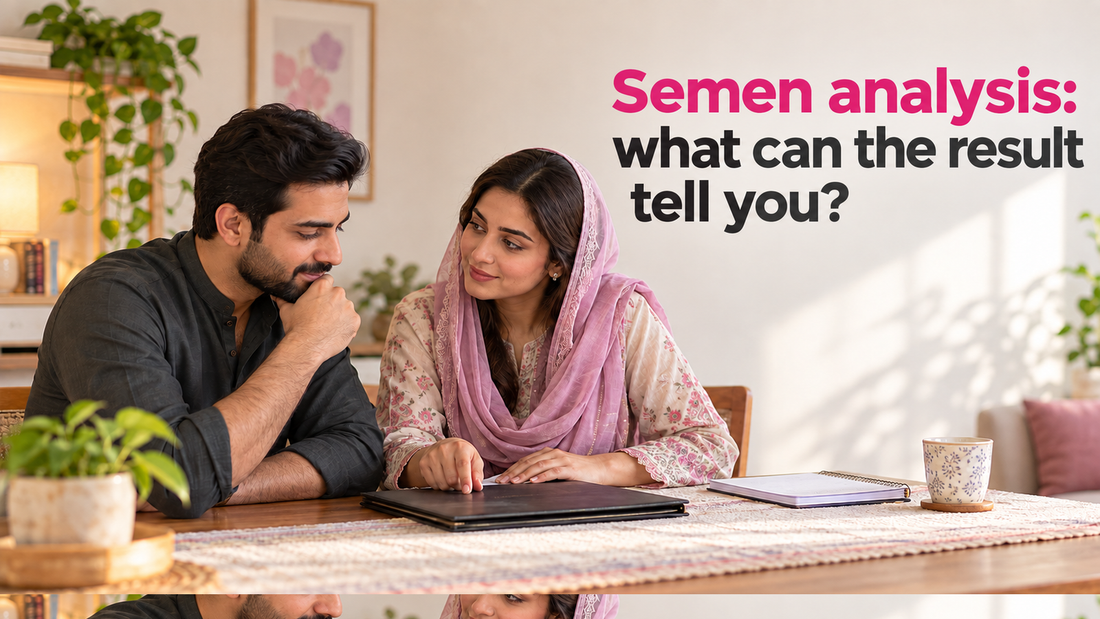 Pakistani couple discussing a fertility report together at home