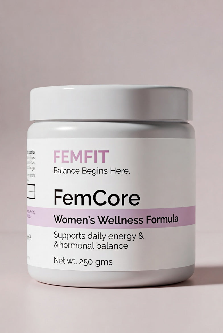 FemFit FemCore hormonal balance powder food-based women’s wellness supplement for periods PCOS and reproductive health in Pakistan